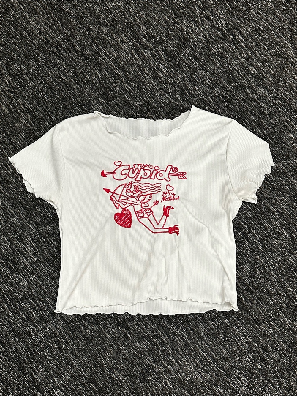 Y2K White 'Stupid Cupid' Graphic Ribbed Tee